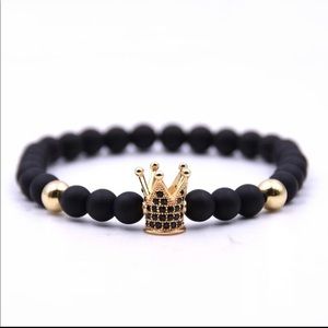 Men’s Black Onyx Beaded Stretch Crown Bracelet